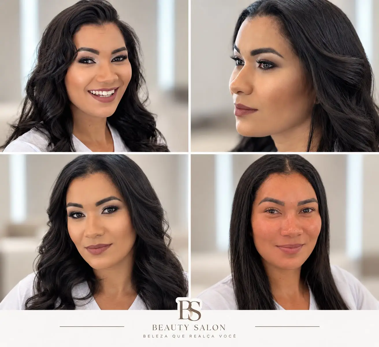 Antes e depois de maquiagem profissional no Studio Beauty Salon