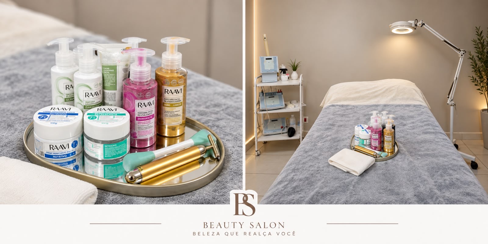 Produtos para cuidados faciais e sala de estética do Studio Beauty Salon